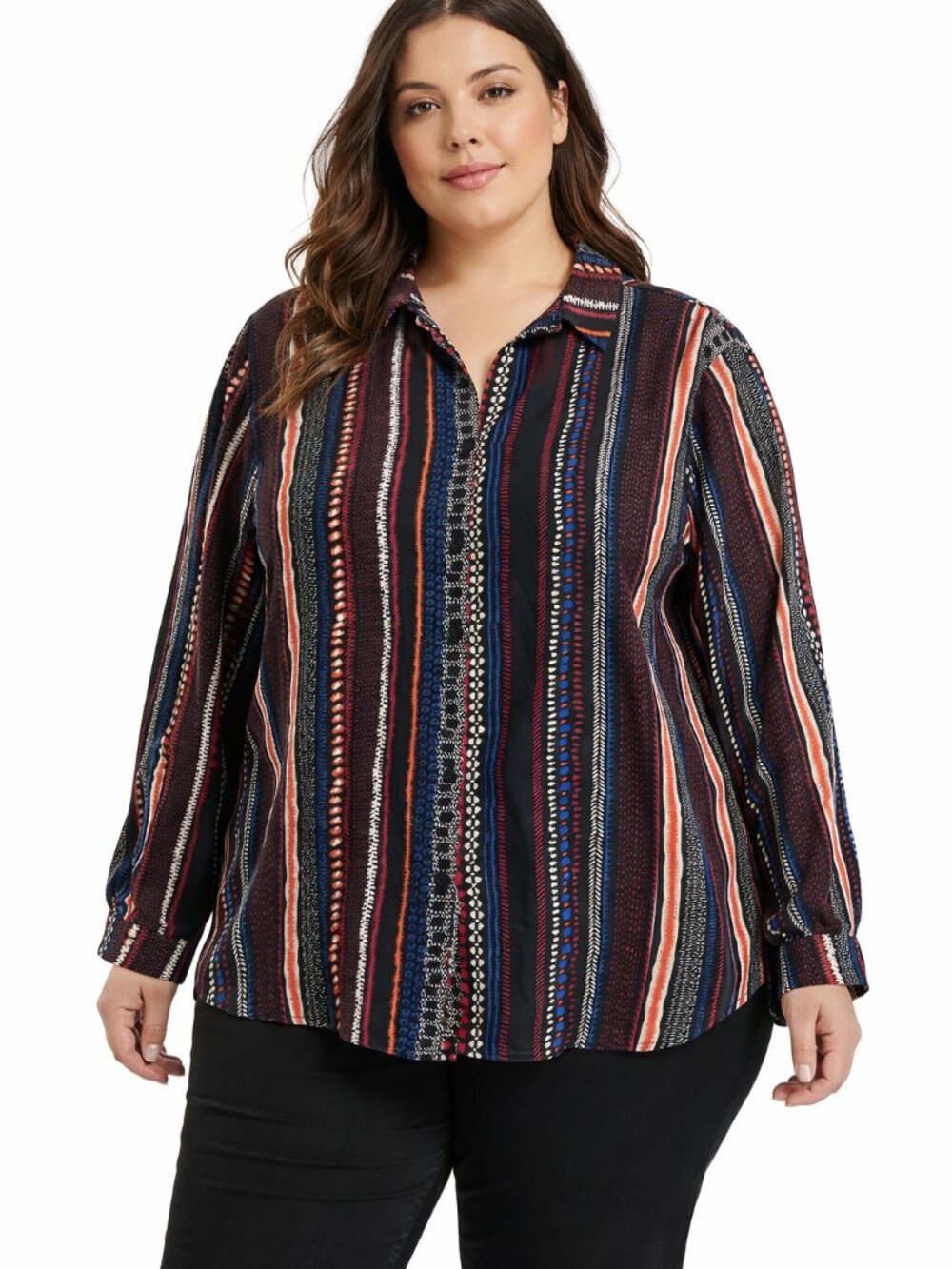 Striped Button-Front Blouse in Multi-Color by Big Dart